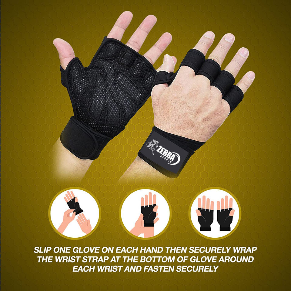 New Ventilated Half Finger Weight Lifting Gloves Built-in Wrist Wraps