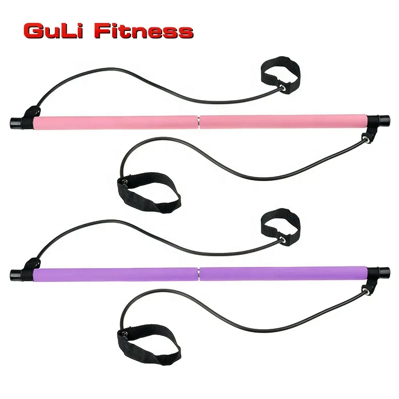 Home Gym Pilates Bar Kit with Resistance Band and Foot Loop Portable