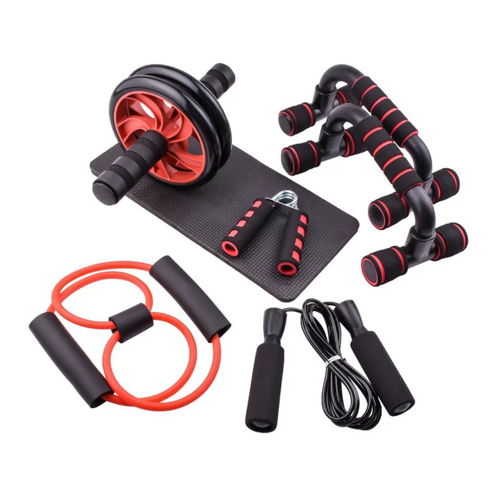 Custom Home Gym Fitness Sets 6-in-1 Abdominal Wheel Set with Push up Stand